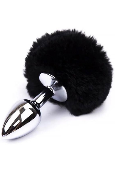Black Faux Fur Rabbit Tail Stainless Plug S Analplugg med svans |  | Intimast