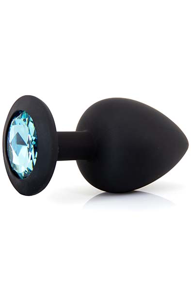Silicone Plug With Gem Black/Blue Large Analplugg |  | Intimast