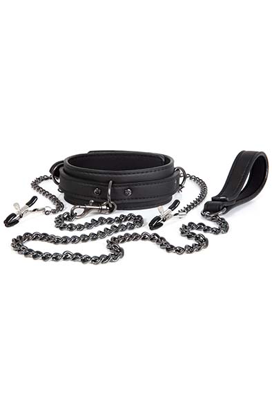Dark Desire Collar With Nipple Clamps & Leash Halsband med bröstklämmor |  | Intimast