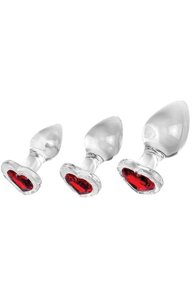 Adam & Eve Red Heart Gem Glass Plug Set Analplugg i glas |  | Intimast