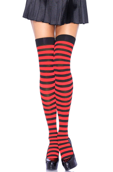Striped Nylon Thigh Highs Black/Red O/S Stay-ups | | Intimast