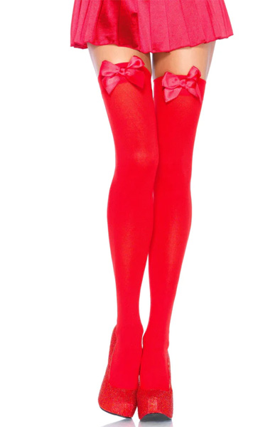 Nylon Thigh Highs With Bow Red O/S Stay-ups | | Intimast