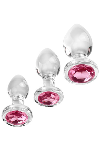 Adam & Eve Pink Gem Glass Plug Set Analplugg i glas |  | Intimast
