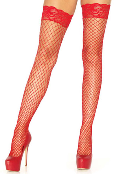 Stay Up Fishnet Thigh Highs Red O/S Strumpbyxor | | Intimast