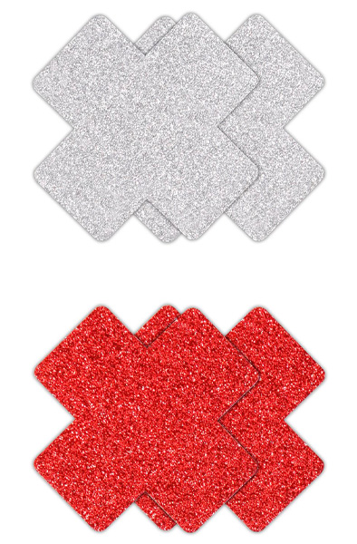 Pretty Pasties Glitter Cross Red Silver 2 Pair Nipple covers | | Intimast