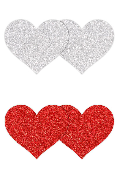 Pretty Pasties Glitter Hearts Red Silver 2 Pair Nipple covers | | Intimast
