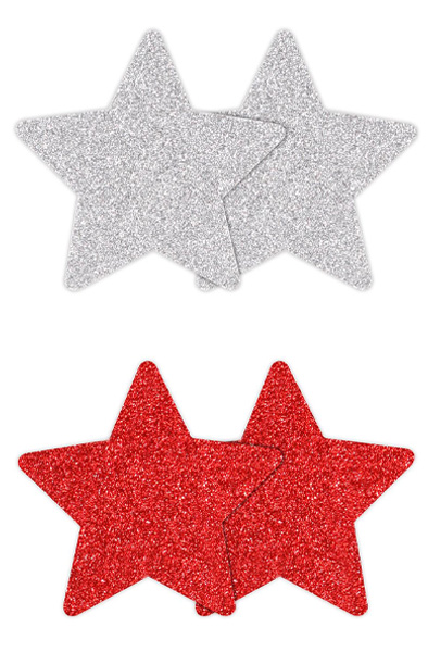 Pretty Pasties Glitter Stars Red Silver 2 Pair Nipple covers | | Intimast