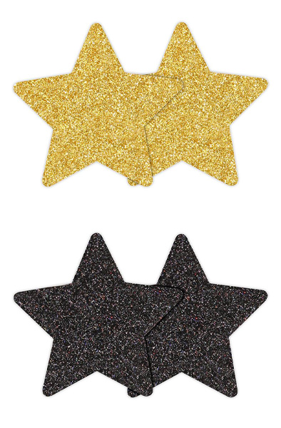 Pretty Pasties Glitter Stars Black Gold 2 Pair Nipple covers | | Intimast