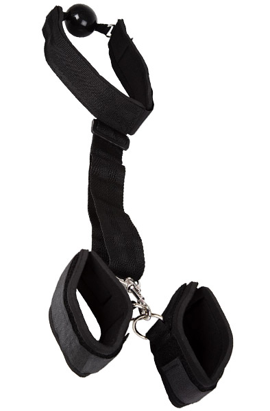 Ball Gag With Wrist Restraints Black Gagball med handbojor |  | Intimast