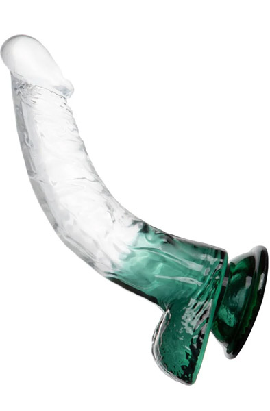 Crystal Pleasures Dual Color Curved Green 18 cm Dildo med sugpropp |  | Intimast