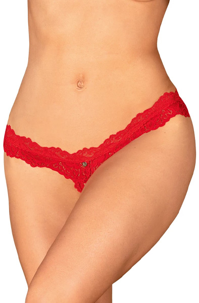 Obsessive Amor Cherris Crotchless Thong Red L/XL Trosa med öppen gren |  | Intimast