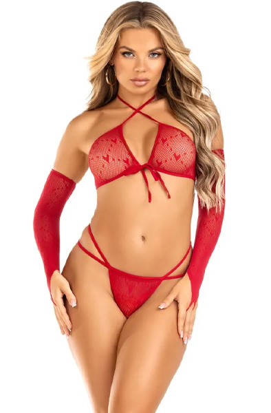 Leg Avenue Crop Top, G-String & Gloves Red O/S BH & BH-set | | Intimast