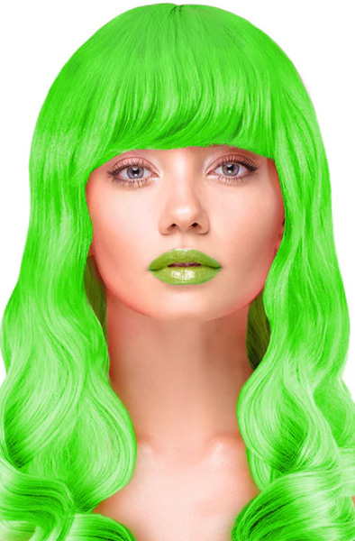 Party Wig Long Wavy Hair Neon Green Peruk
