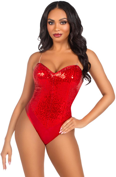 Sequin Boned Bodysuit Red S Body & Playsuits | | Intimast
