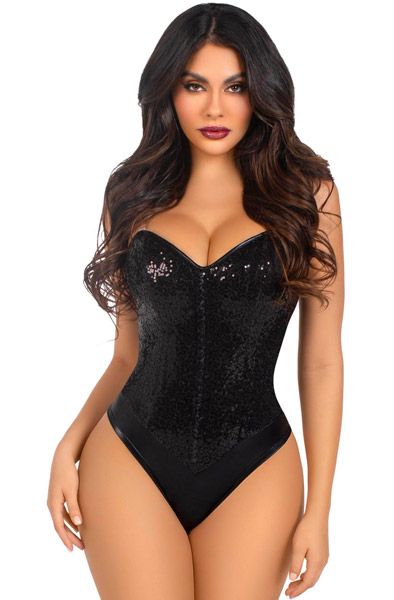Sequin Boned Bodysuit Black M Body & Playsuits