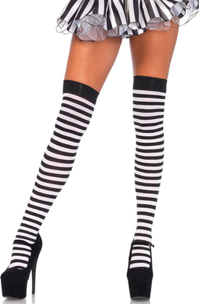 Striped Nylon Thigh Highs Black/White O/S Stay-ups | | Intimast