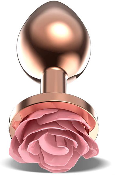 Rosegold Metal Anal Plug With Pink Rose Medium Analplugg |  | Intimast