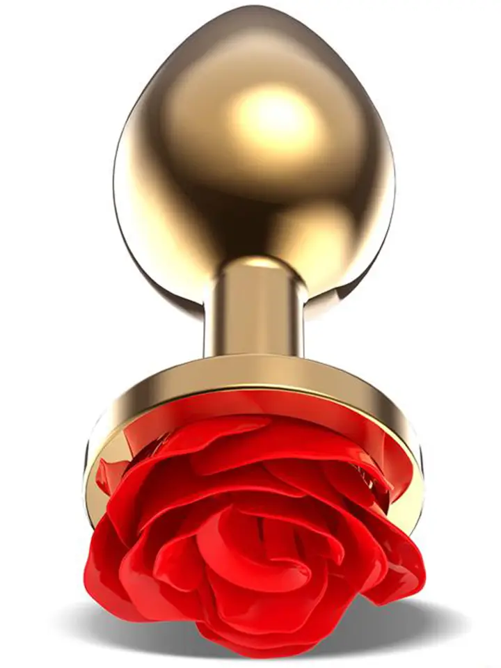 Golden Metal Anal Plug With Red Rose Medium Analplugg metall |  | Intimast