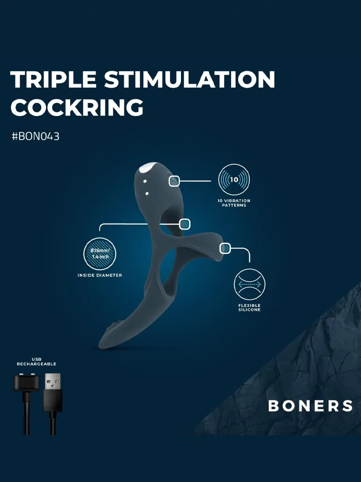 Alternativ bild 1 för Boners Triple Vibrerande Penis- & Pungring