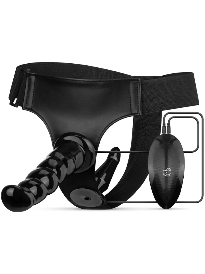Vibrating Strap-On Set Black Strap-on dubbel |  | Intimast