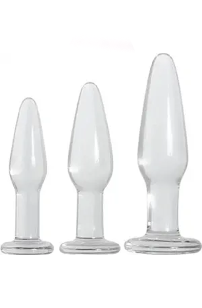 Glass Anal Training Trio 3 Clear Butt Plugs Analpluggar paket |  | Intimast