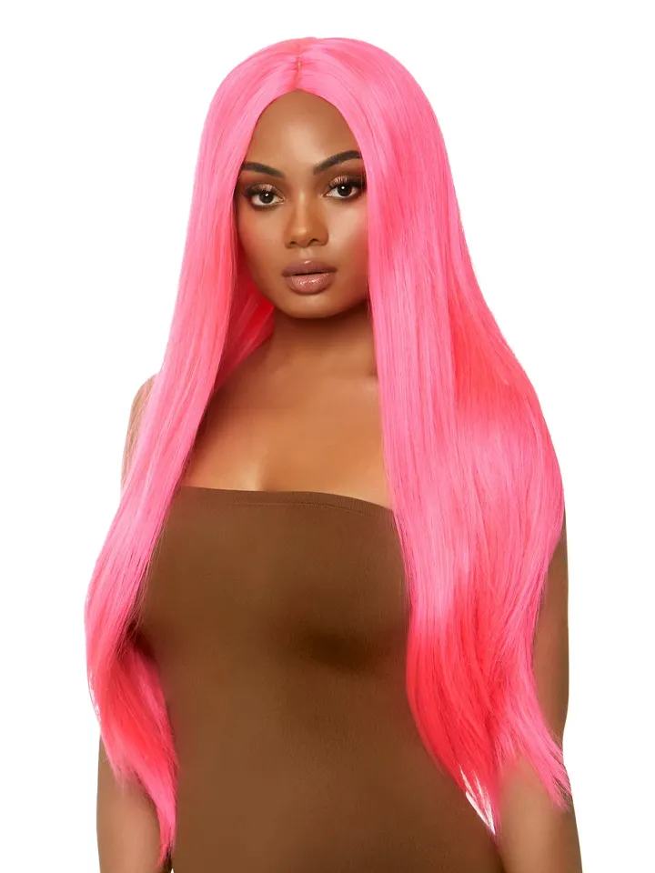 Long Straight Center Part Wig Neon Pink Peruk | | Intimast