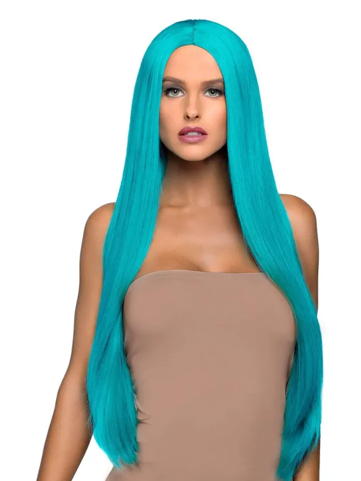 Long Straight Center Part Wig Turquoise Peruk | | Intimast