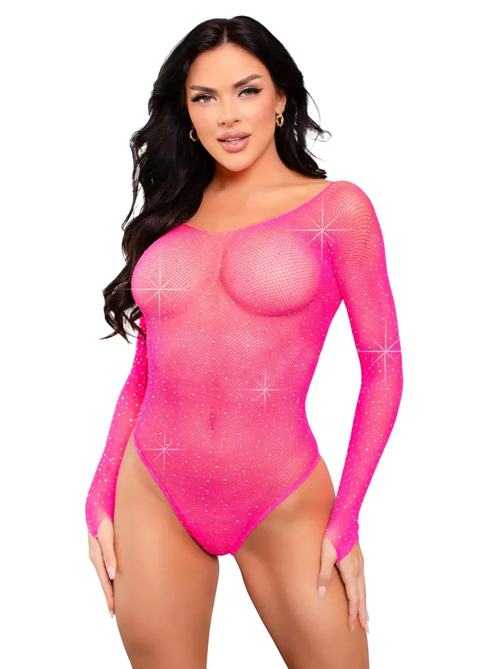 Bodysuit With Snap Crotch Panty Neon Pink O/S Body & Playsuits |  | Intimast