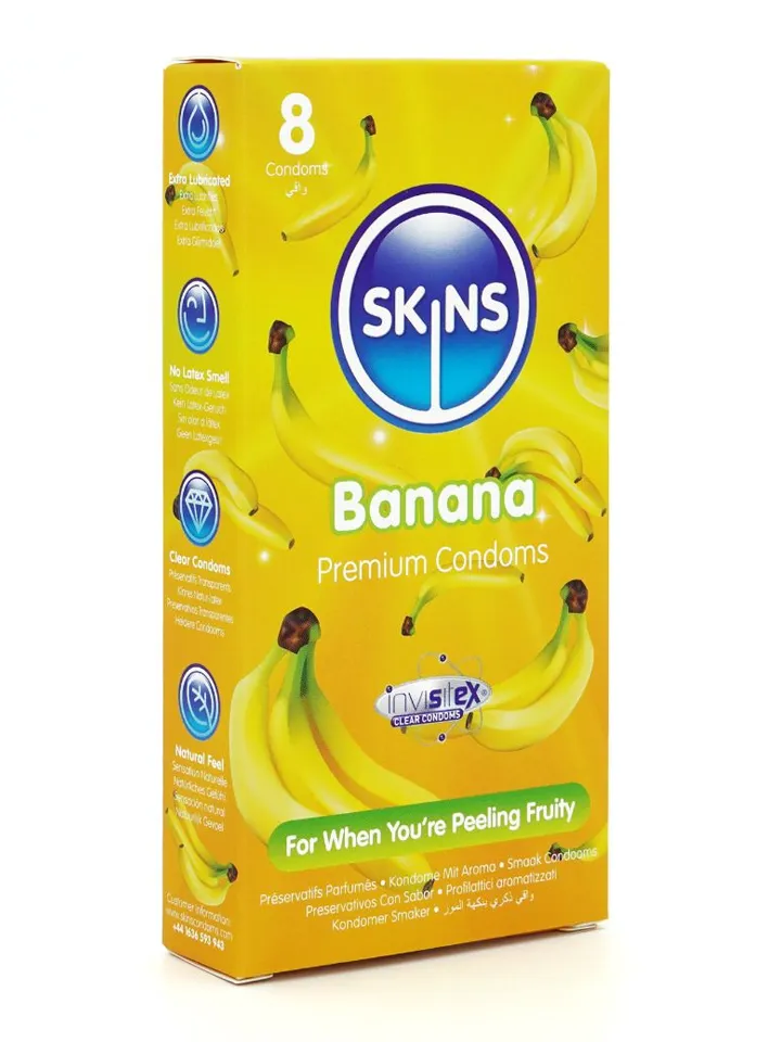 Skins Banana Condoms 8-pack Smaksatta kondomer |  | Intimast