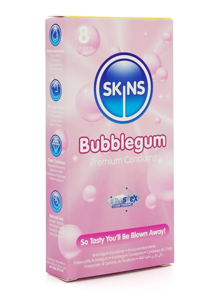 Skins Bubblegum Condoms 8-pack Smaksatta kondomer |  | Intimast