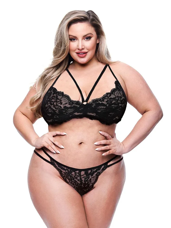 Eco Strappy Bra & Panty Set Black Queen Size Underklädesset |  | Intimast