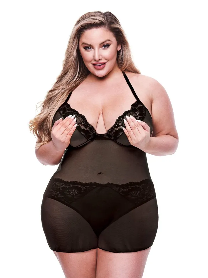Eco Chemise & Panty Set Black Queen Size Underklädesset | | Intimast