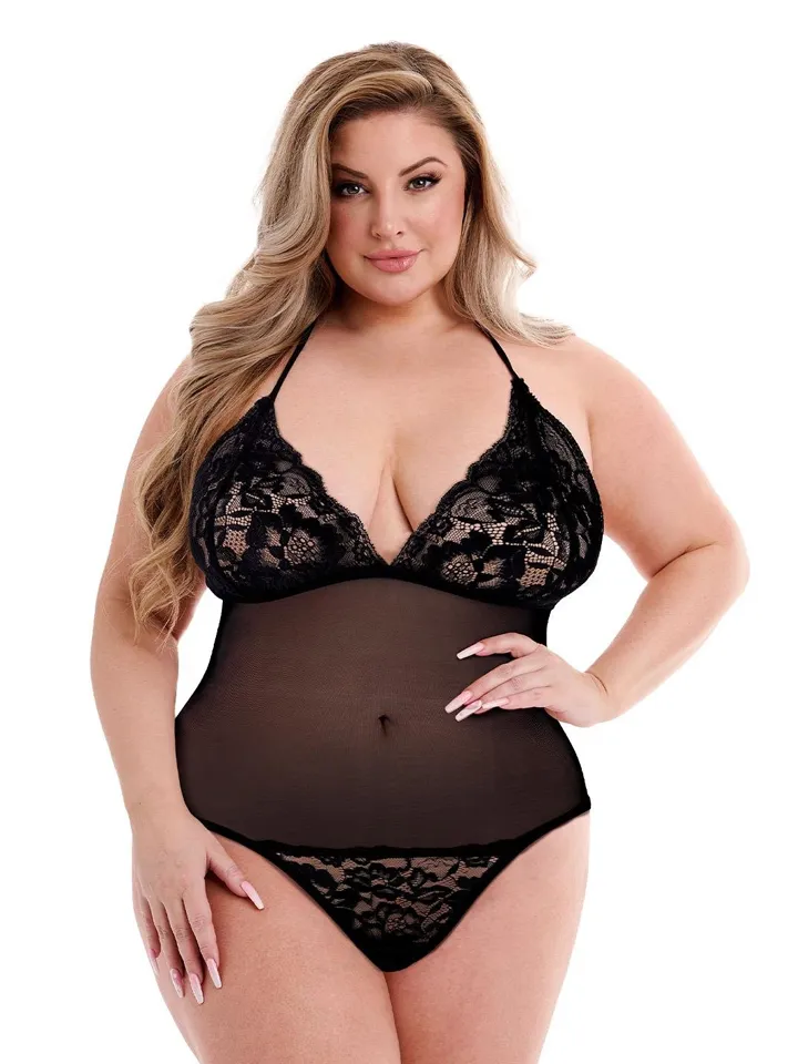 Eco Mesh & Lace Teddy Black Queen Size Teddy | | Intimast
