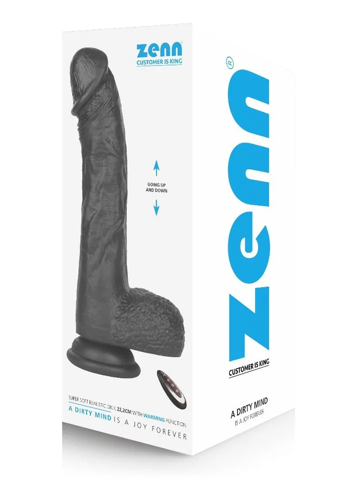 Super Soft Thrusting/Warming Dildo Black 22,2 cm Dildo med vibrator |  | Intimast