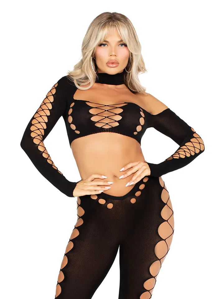 Seamless Cut-Out Crop Top & Legging Black O/S Body & Playsuits |  | Intimast