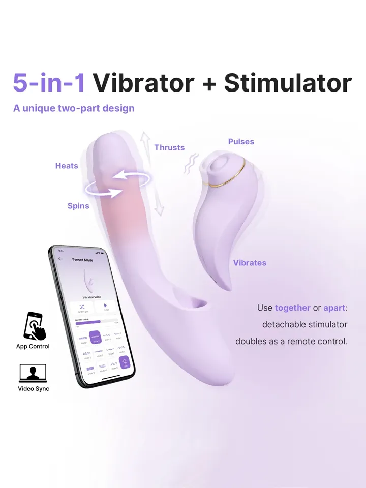 Svakom Duo Glow Thrusting Beaded Vibrator With App Rabbitvibrator med värme |  | Intimast