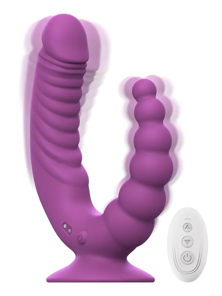 Double Vibrator With Suction Cup & Remote Dubbeldildo med vibrator |  | Intimast